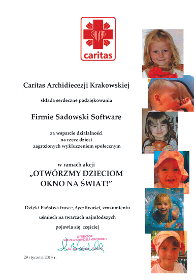 Caritas на архиепархия Краков благодари на Sadowski Software