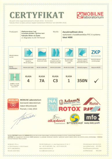 Certificate of windows produced at the fair