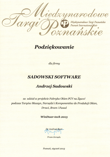 Poznań International Fair thanks Sadowski Software