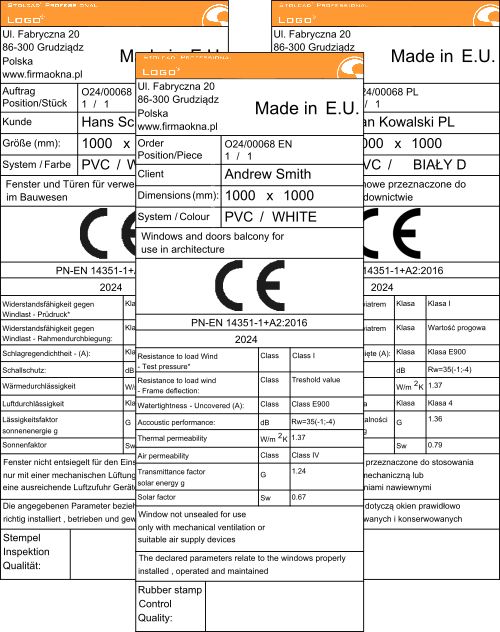 Finished product labels created in Stolcad Professional